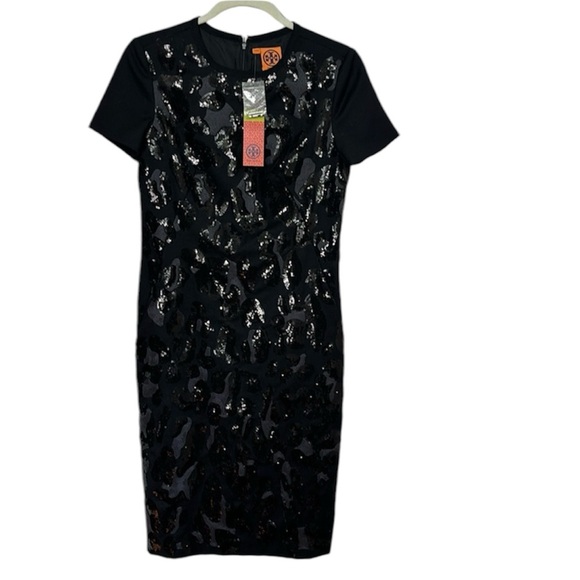 NEW NWT TORY BURCH size 4 Black Larissa dress sequins wool dress short sleeve - Picture 1 of 12